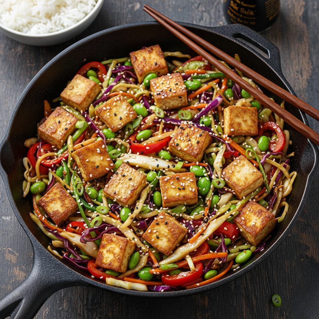 Tofu Stir-Fry with Cabbage and Edamame