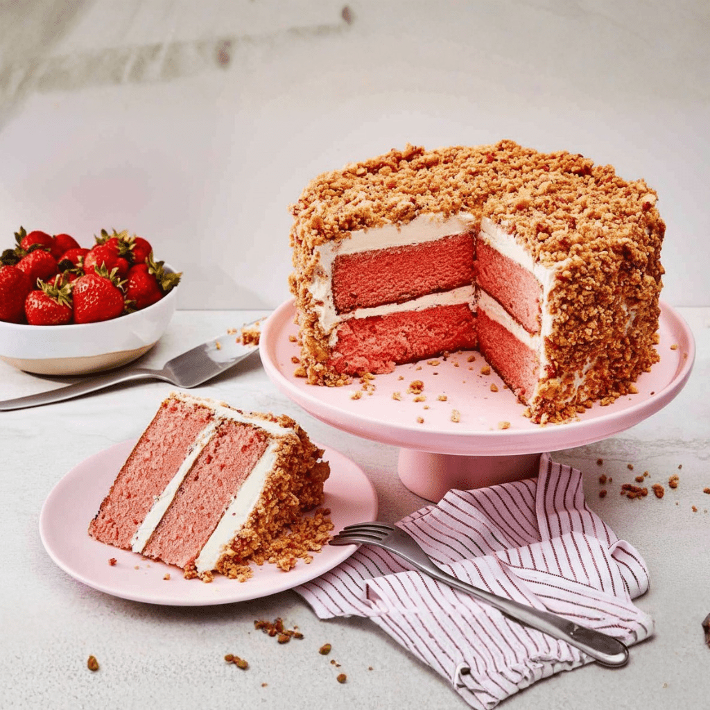Strawberry Crunch Cake with Cream Cheese Frosting