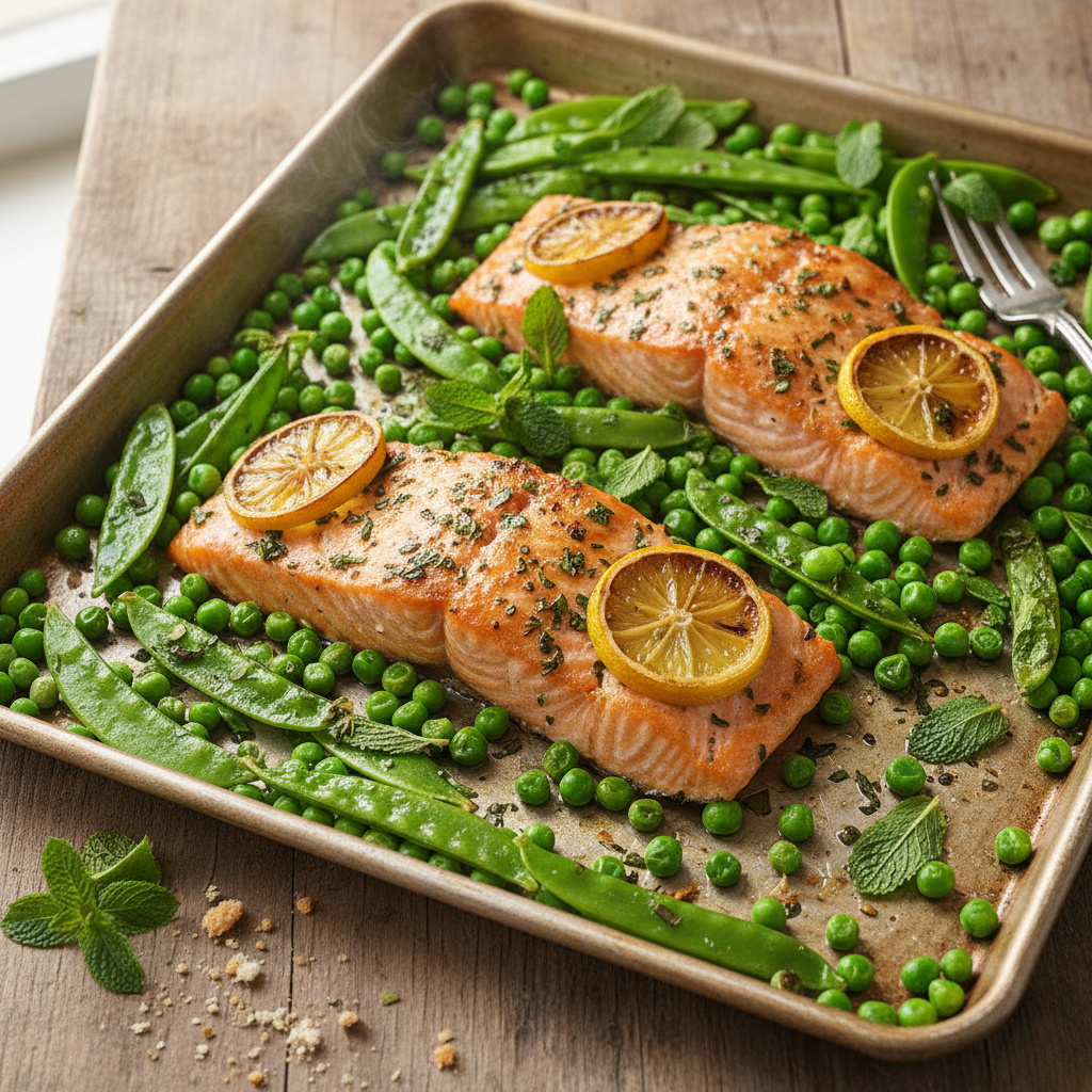 Sheet-Pan Salmon with Spring Peas and Mint – Light, Fresh & Ready in 15 Minutes