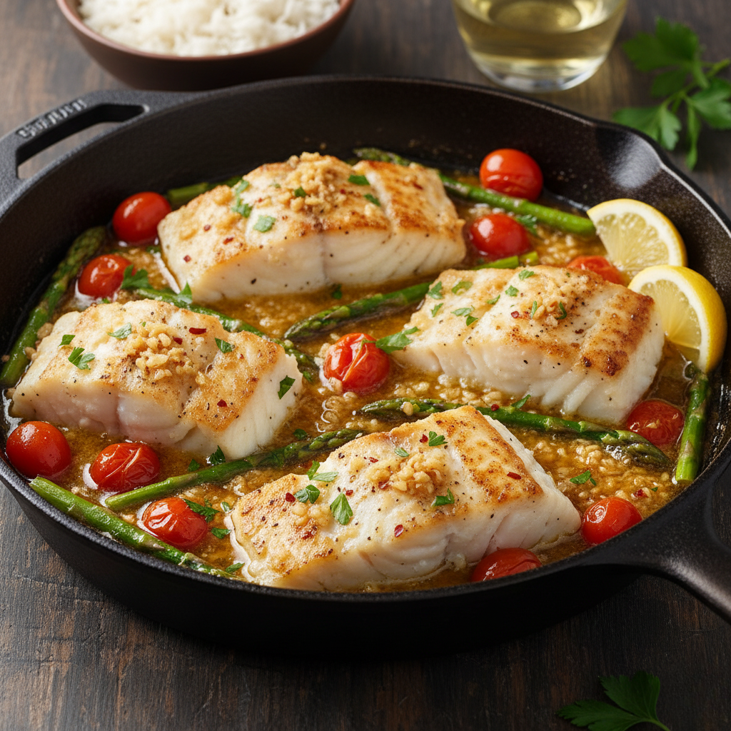 Garlic Butter Cod Skillet – Light, Flaky & Low Carb in 20 Minutes
