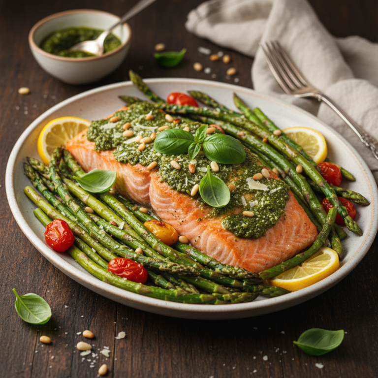 Pesto Salmon with Roasted Asparagus