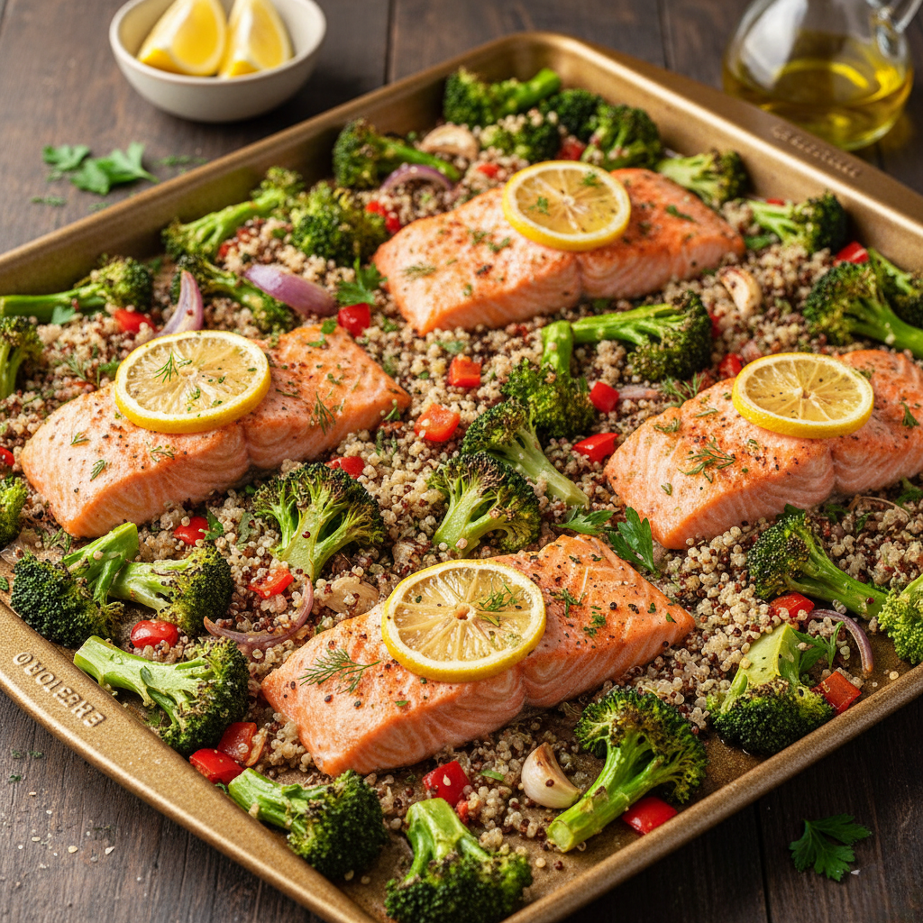 Sheet-Pan Salmon, Broccoli, and Quinoa