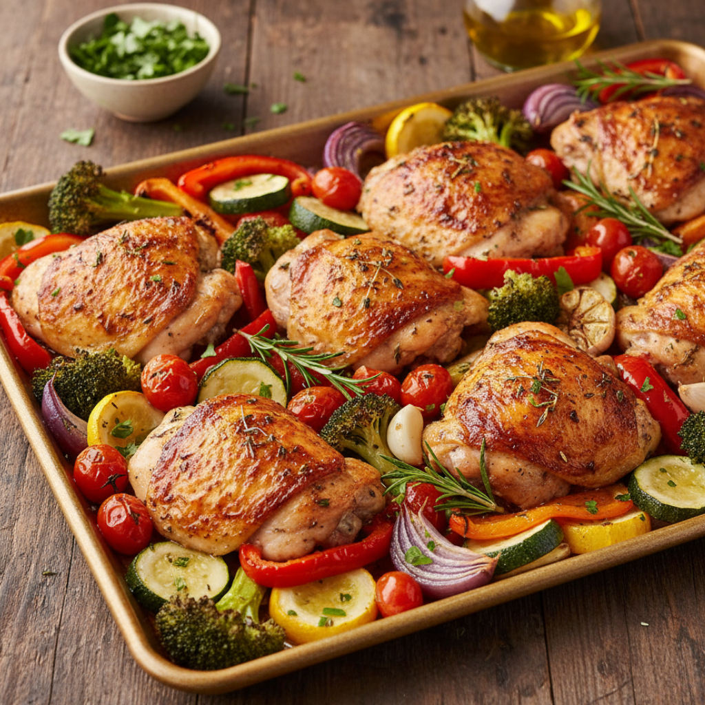 Chicken Thigh Veggie Tray Bake